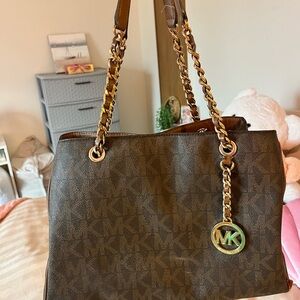Michael Kors Dark Brown Shoulder Bag with Gold Accents